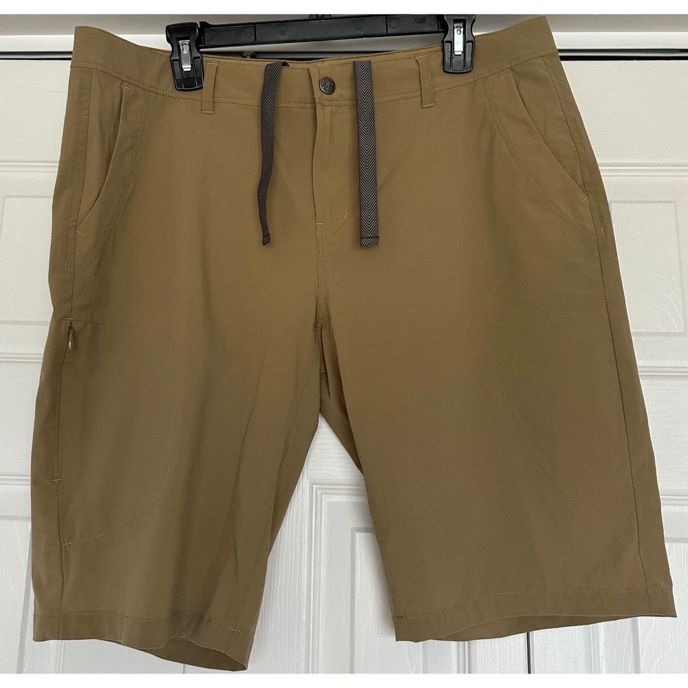REI Co-op Womens Hiking Shorts Tan Stretch Drawstring Pockets Size 14 RN37249